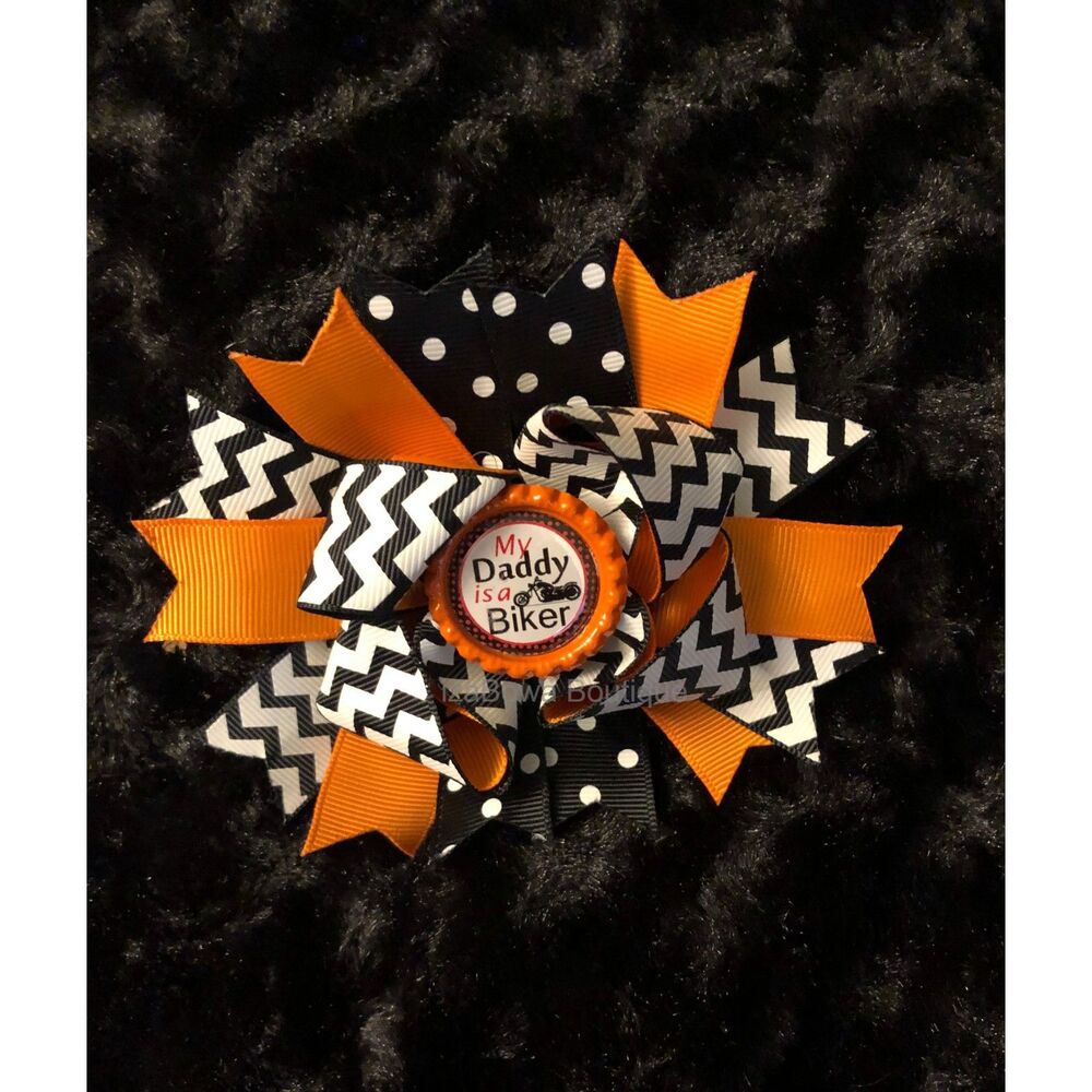 "My Daddy is a Biker" Bottle Cap Deluxe Bow 5B2529  Handmade
